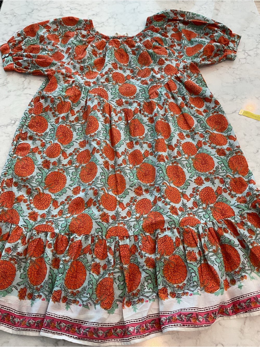 Uncle Frank Women’s Boho Floral Puff-Sleeve Dress in Orange & Sage size S/M - Picture 2 of 9